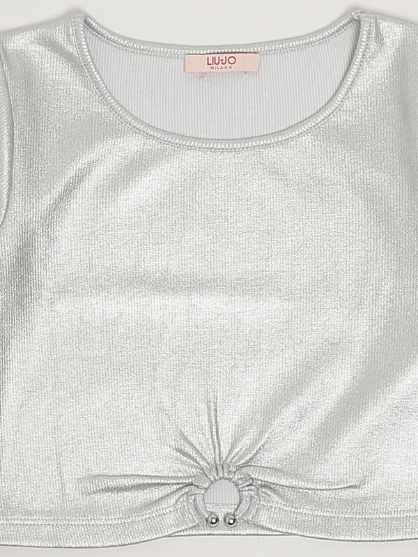 3. T-shirt pour fille en coton mélangé laminé Blanc-Argent Liu Jo ga6151j3894