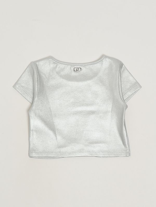 2. T-shirt pour fille en coton mélangé laminé Blanc-Argent Liu Jo ga6151j3894