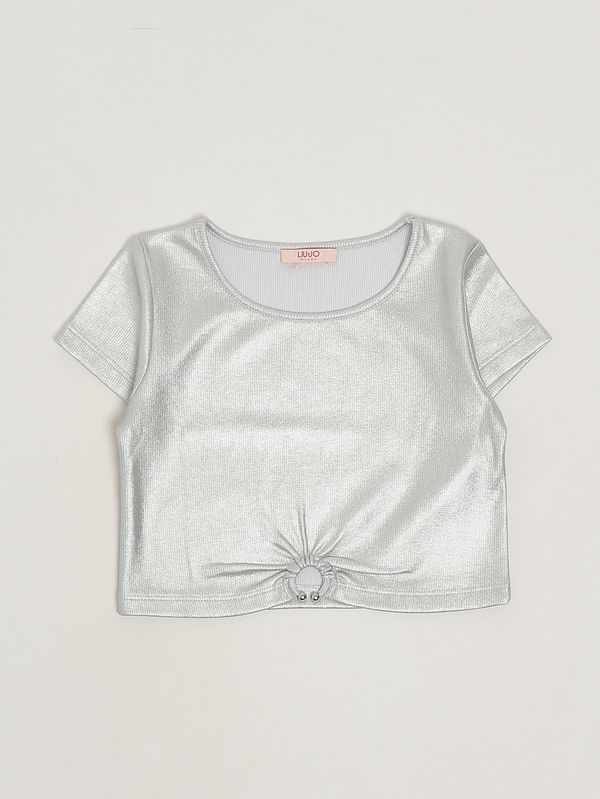 1. T-shirt pour fille en coton mélangé laminé Blanc-Argent Liu Jo ga6151j3894