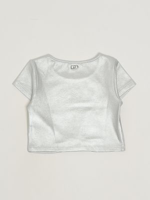 2. T-shirt pour fille en coton mélangé laminé Blanc-Argent