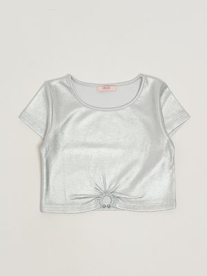 1. T-shirt pour fille en coton mélangé laminé Blanc-Argent