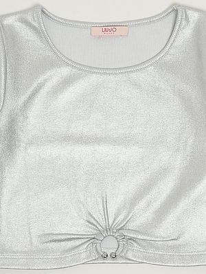 3. T-shirt pour fille en coton mélangé laminé Blanc-Argent