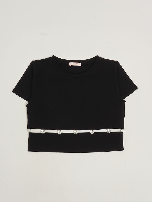 T-shirt bambina in cotone stretch Nero Liu Jo