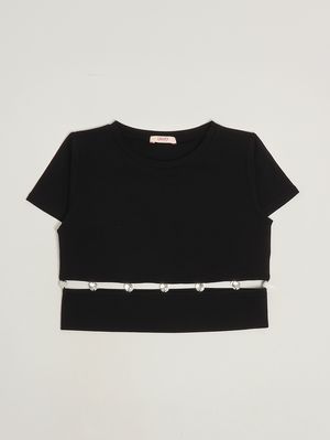 1. T-shirt bambina in cotone stretch Nero