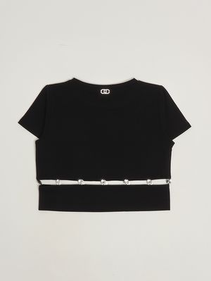 2. T-shirt bambina in cotone stretch Nero
