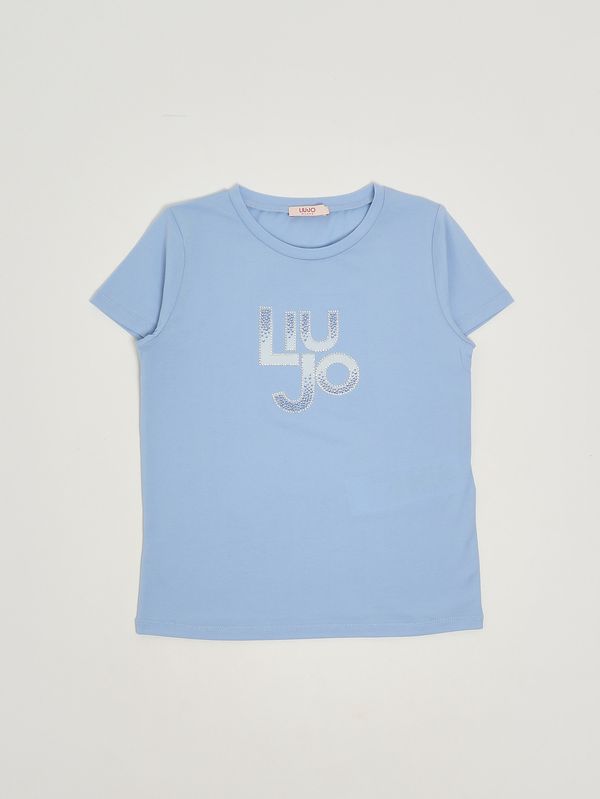 T-shirt bambina in cotone stretch Azzurro Liu Jo