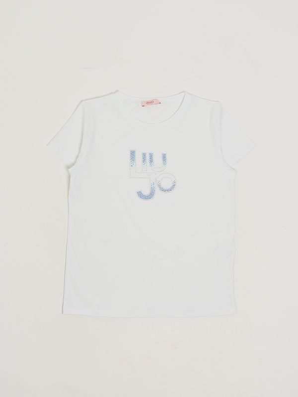 T-shirt fille en coton stretch Blanc-Bleu Liu Jo