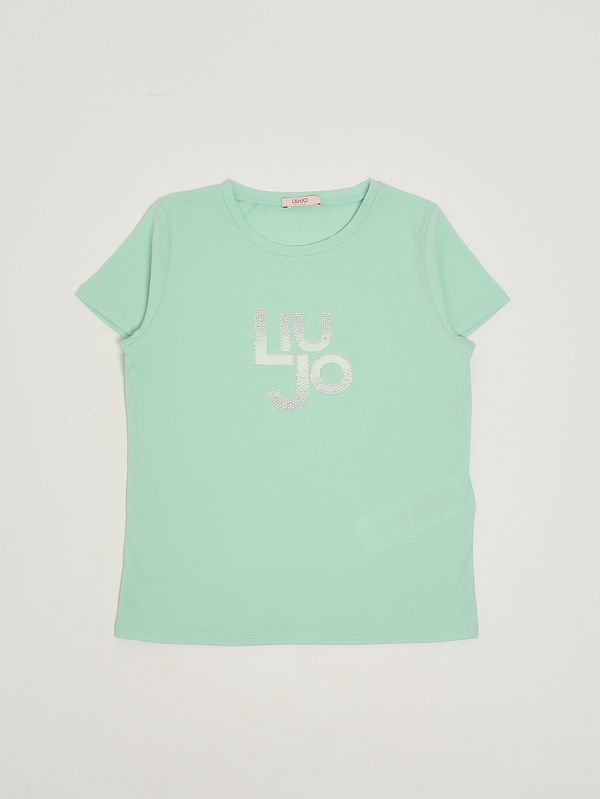 T-shirt fille en coton stretch Vert d'eau Liu Jo
