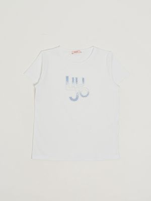 1. T-shirt fille en coton stretch Blanc-Bleu