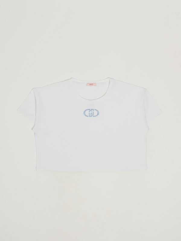 1. Camiseta de niña de algodón elástico Blanco-Azul Liu Jo ga6211js003