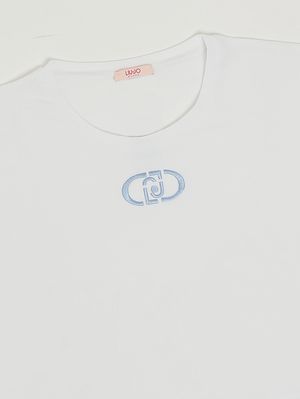 3. Camiseta de niña de algodón elástico Blanco-Azul