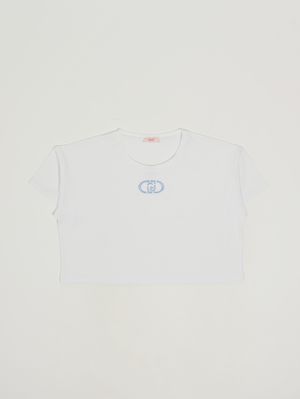 1. Camiseta de niña de algodón elástico Blanco-Azul