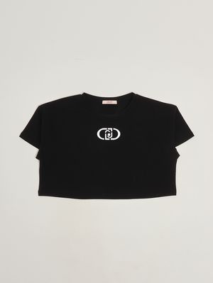 1. T-shirt bambina in cotone stretch Nero-Bianco