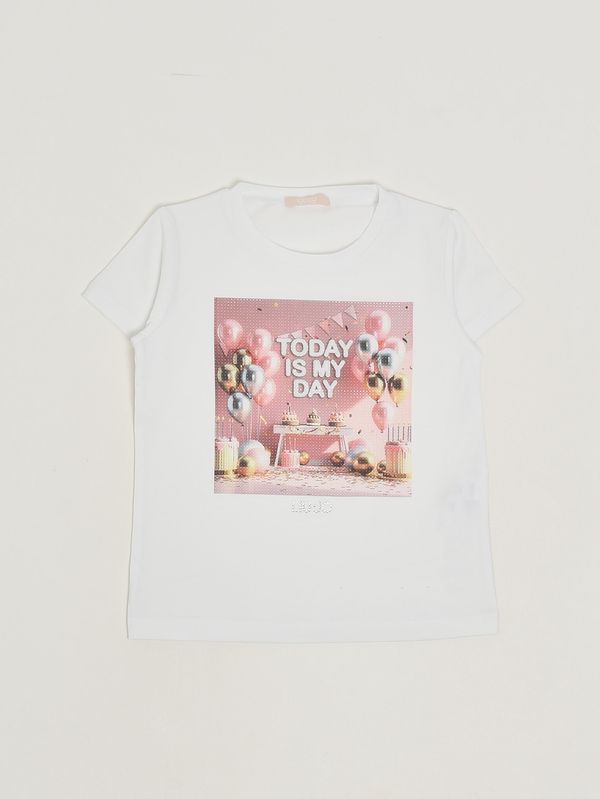 T-shirt bambina in cotone stretch Bianco Liu Jo