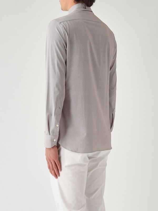 3. Camisa de hombre de tejido técnico elástico sin planchado. Blanco-Marrón Guglielminotti 1qnsgje