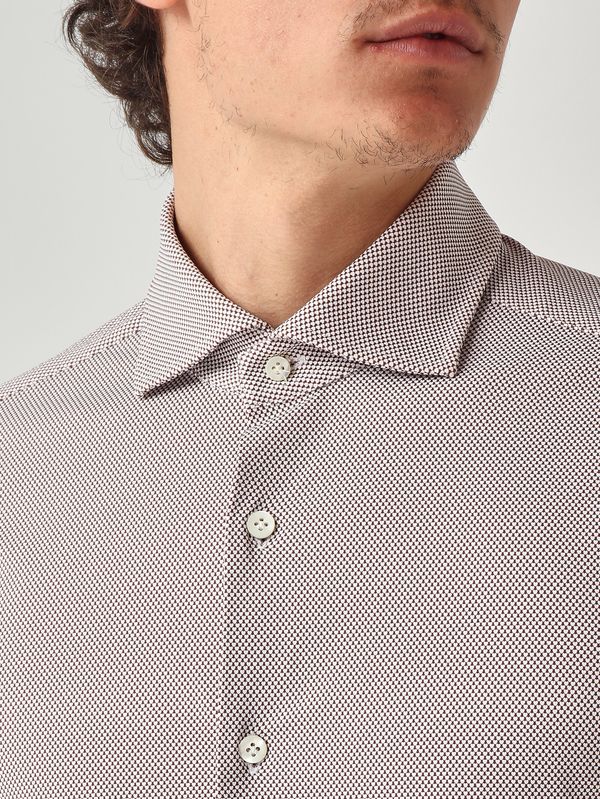 4. Camisa de hombre de tejido técnico elástico sin planchado. Blanco-Marrón Guglielminotti 1qnsgje