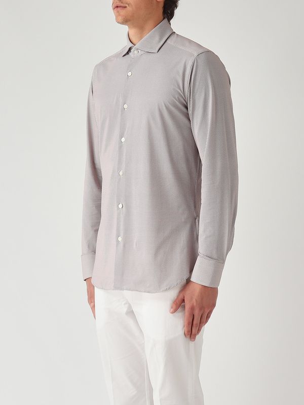 2. Camisa de hombre de tejido técnico elástico sin planchado. Blanco-Marrón Guglielminotti 1qnsgje