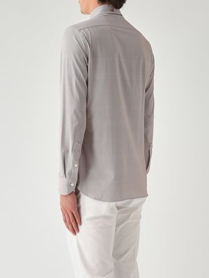 3. Camisa de hombre de tejido técnico elástico sin planchado. Blanco-Marrón