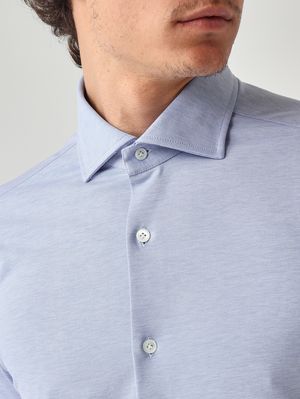 4. Herrenhemd aus Stretch-Baumwolljersey Celeste Melange