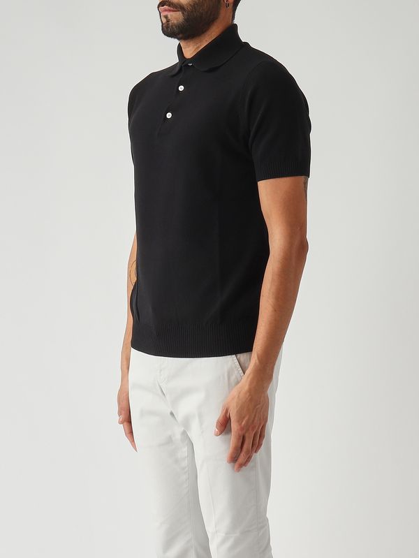3. Polo uomo in crêpe di cotone Nero Filippo de Laurentiis pl1mccr12s
