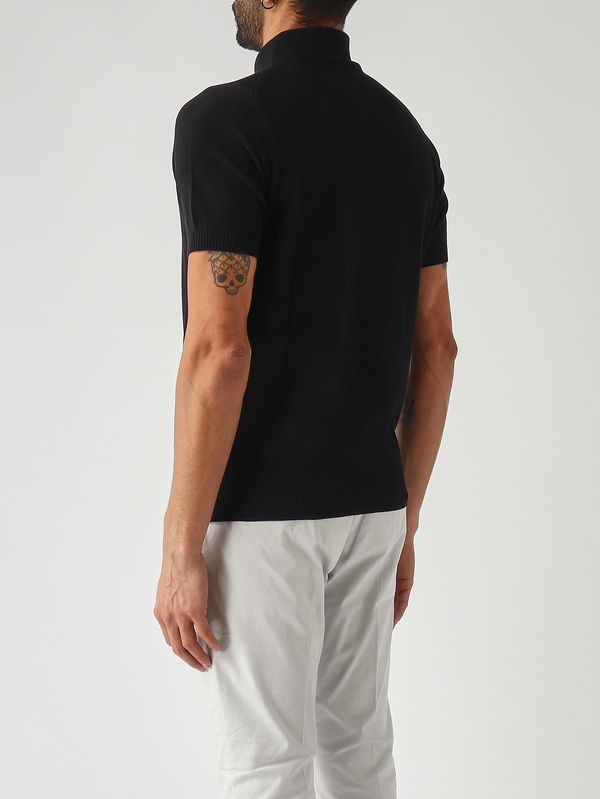 4. Polo uomo in crêpe di cotone Nero Filippo de Laurentiis pl1mccr12s