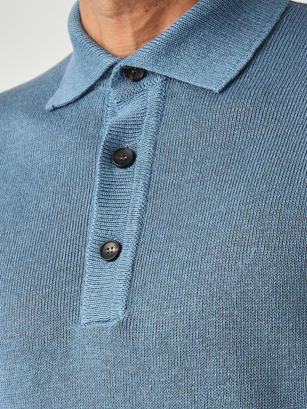 5. Polo homme en lin et coton Pervenche Filippo de Laurentiis pl1mclc7r