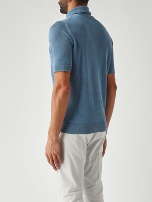 4. Polo homme en lin et coton Pervenche