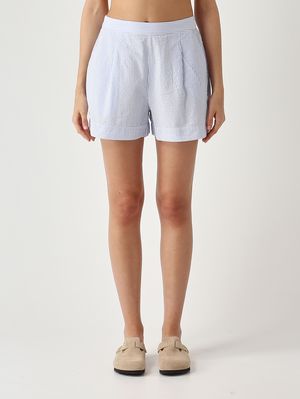 1. Amani Damen-Shorts aus Baumwolle Weiß-Hellblau
