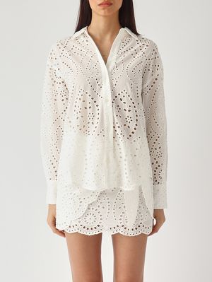 1. Chemise femme Cristal en coton Blanc broderie anglaise