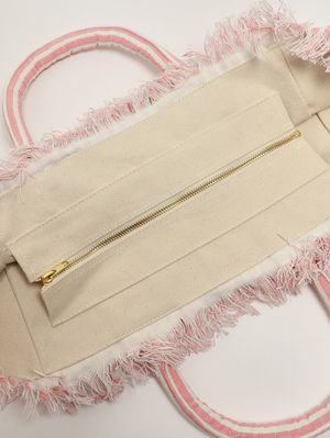 4. Vanity-Damentasche aus Leinen Rosa-Weiß