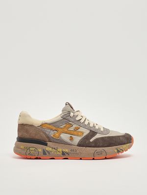 1. Sneakers homme Mick 7866 en cuir et tissu technique Taupe-Marron