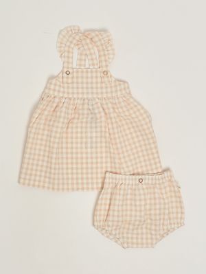 1. Vestido de algodón elástico para bebé Blanco-Nude