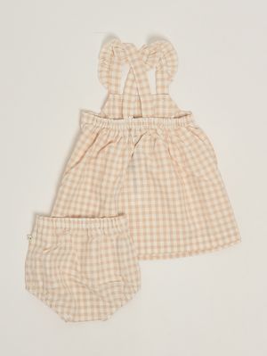 2. Vestido de algodón elástico para bebé Blanco-Nude
