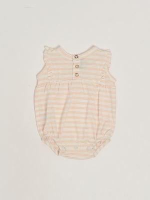 1. Barboteuse en mélange de coton extensible pour bébé fille Blanc-Nude
