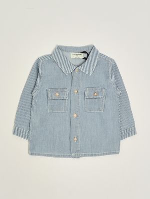 1. Camicia neonato in cotone Bianco-Azzurro