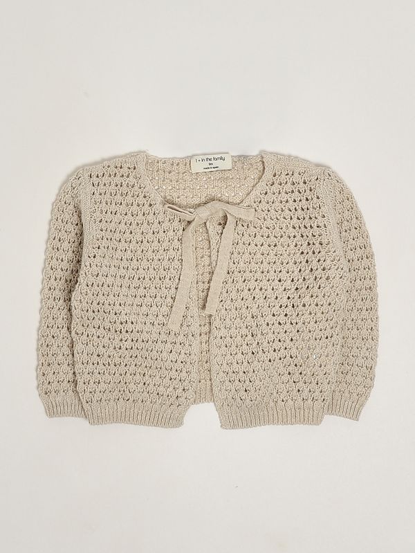 Cardigan neonata in cotone e lino Beige 1+ in the family