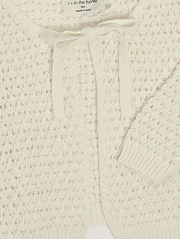 3. Cardigan neonata in cotone e lino Ecrù 1+ in the family fontanilles