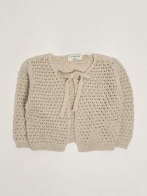 1. Cardigan neonata in cotone e lino Beige
