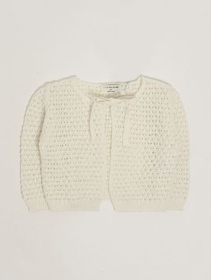 1. Cardigan neonata in cotone e lino Ecrù
