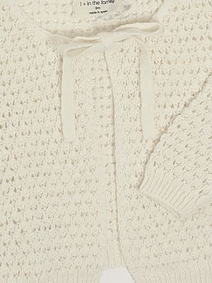 3. Cardigan neonata in cotone e lino Ecrù