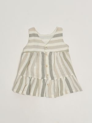 2. Abito neonata in lino Beige-Verde
