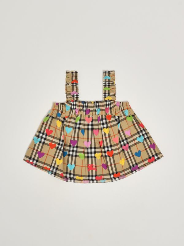 2. Top Gaby para niña en popelina de algodón Beige multicolor Burberry 8117457