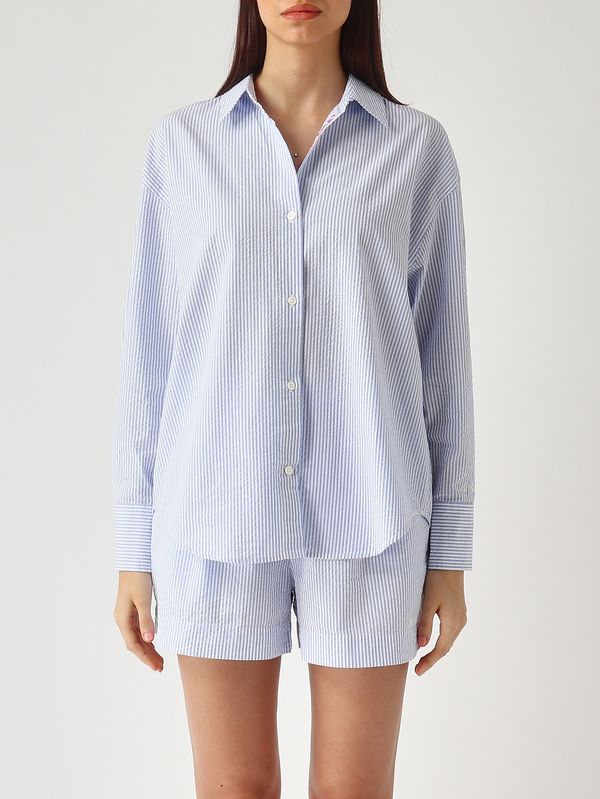 Camicia donna Cristal in cotone Celeste-Bianco MC2 Saint Barth