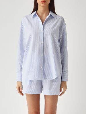 1. Chemise Cristal pour femme en coton Céleste-Blanc