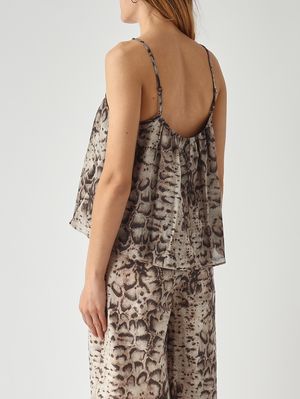 4. Haut femme Udine en mousseline de coton Beige-Noir