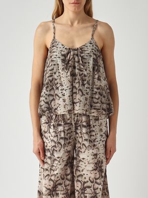 1. Haut femme Udine en mousseline de coton Beige-Noir