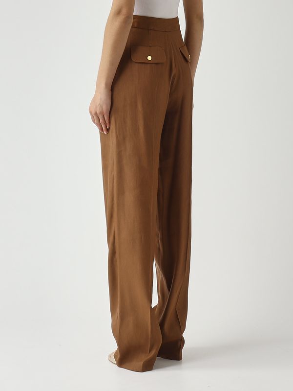 4. Pantalón de mujer de mezcla de lino elástico. Tabaco Elisabetta Franchi pa17962e2