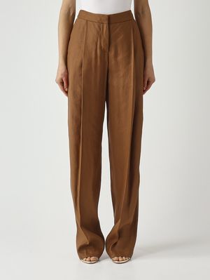 1. Pantalón de mujer de mezcla de lino elástico. Tabaco