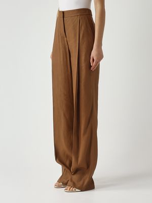 3. Pantalón de mujer de mezcla de lino elástico. Tabaco