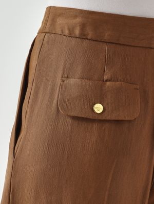 5. Pantalón de mujer de mezcla de lino elástico. Tabaco